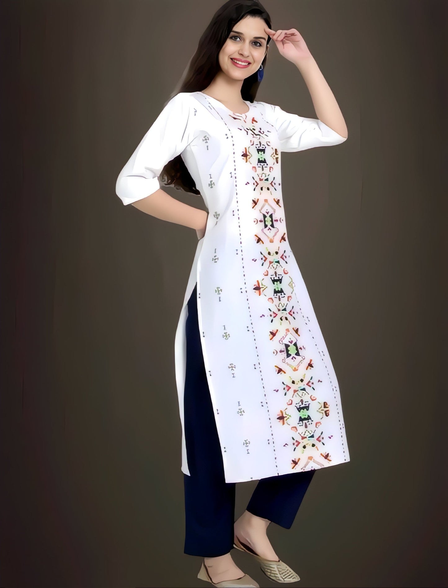 Chic White American Crepe Kurti 👗