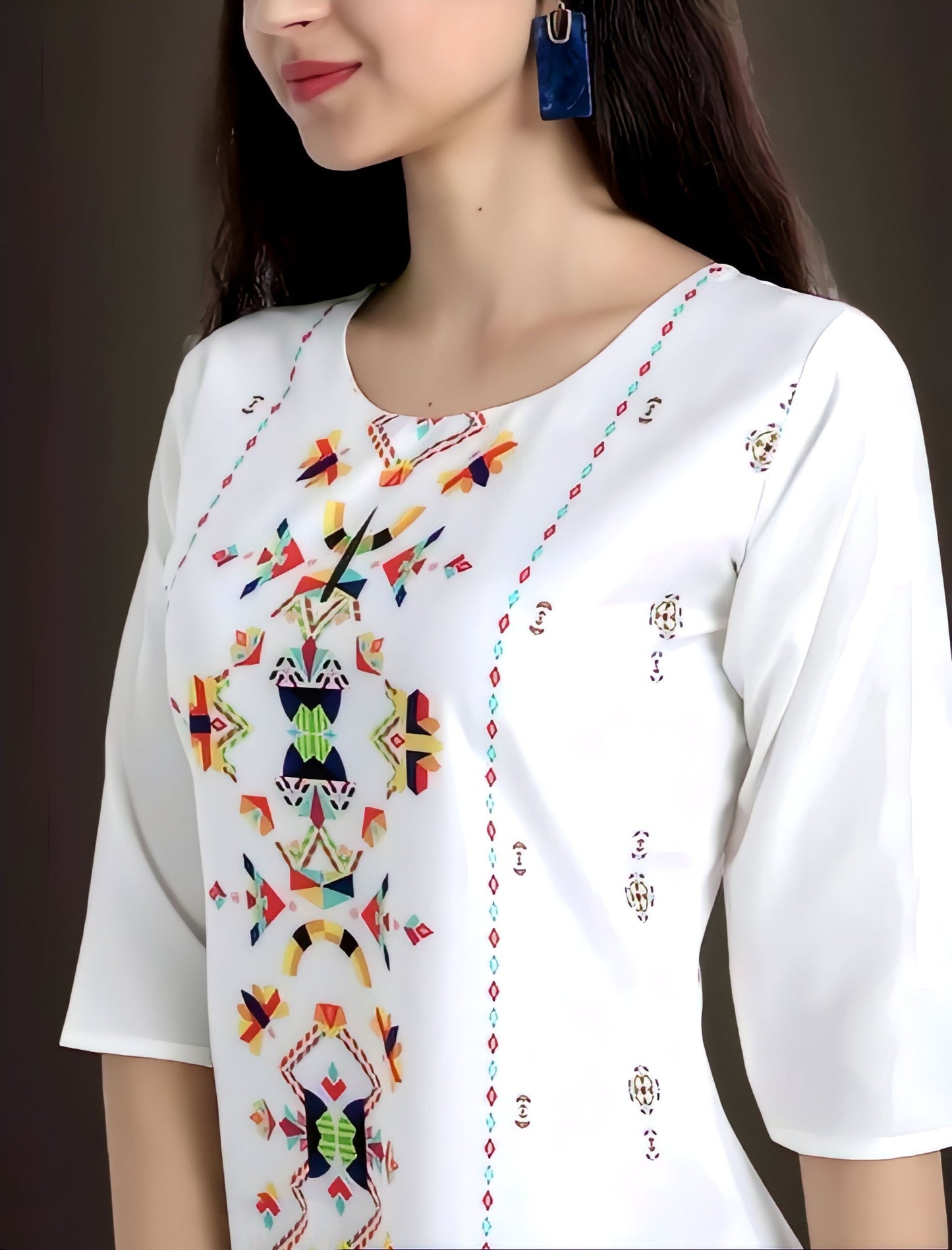 Chic White American Crepe Kurti 👗