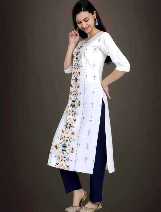 Chic White American Crepe Kurti 👗